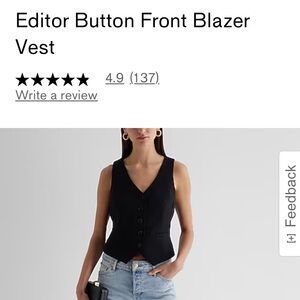 NWOT Express Black Editor Button Front Blazer Vest in XS